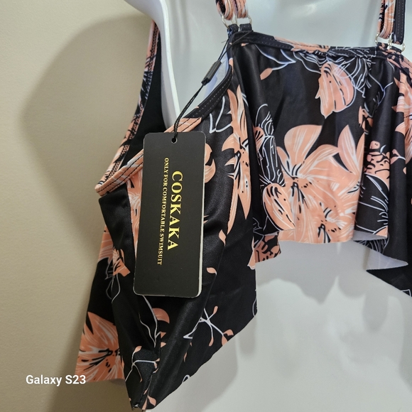Coskaka Flounce Tankini Top, Ruffled High Top Swimwear - Picture 5 of 8